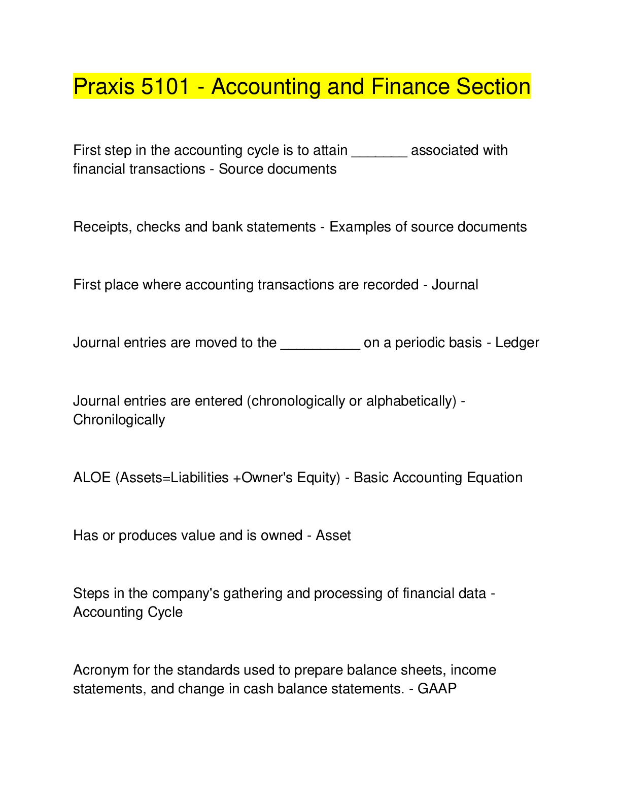 Preview image for Praxis 5101 - Accounting and Finance Section